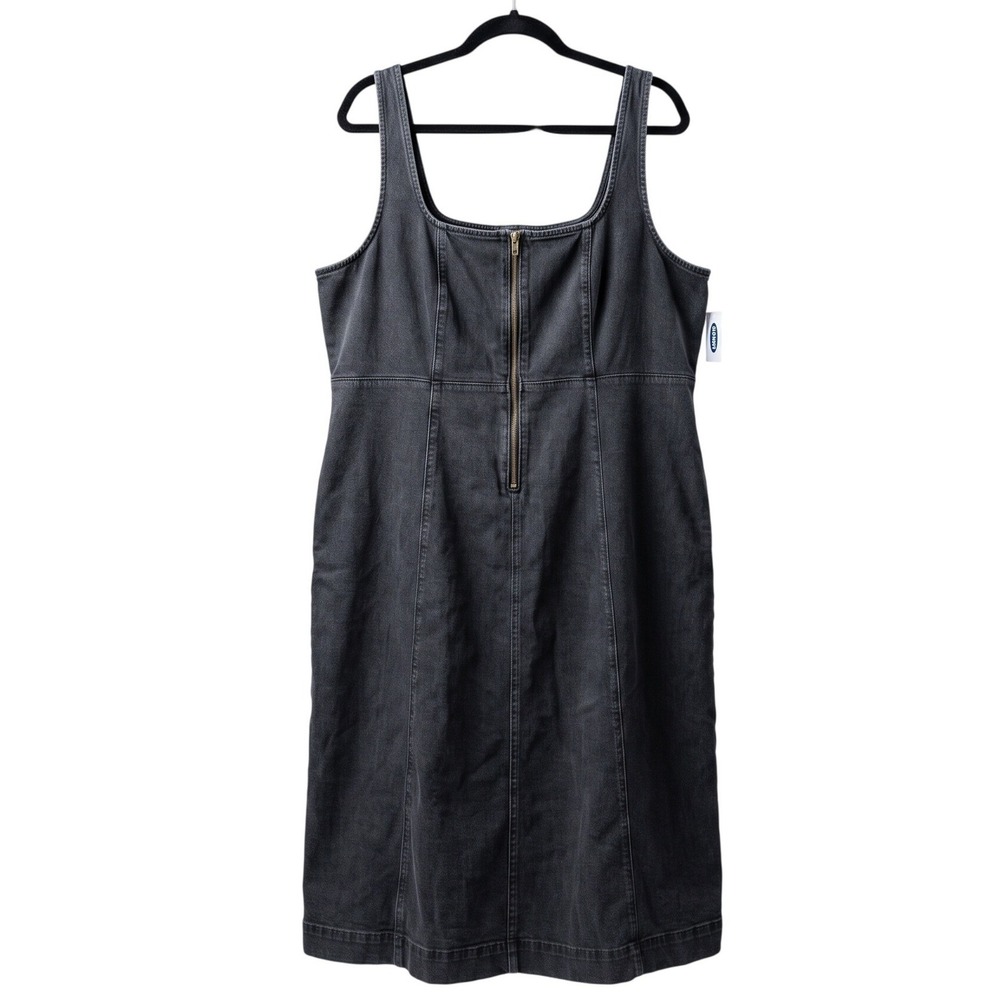 OLD NAVY Stretch Denim Pinafore Apron Midi Dress Minimalist Boho Black XXL NWT - Picture 5 of 7